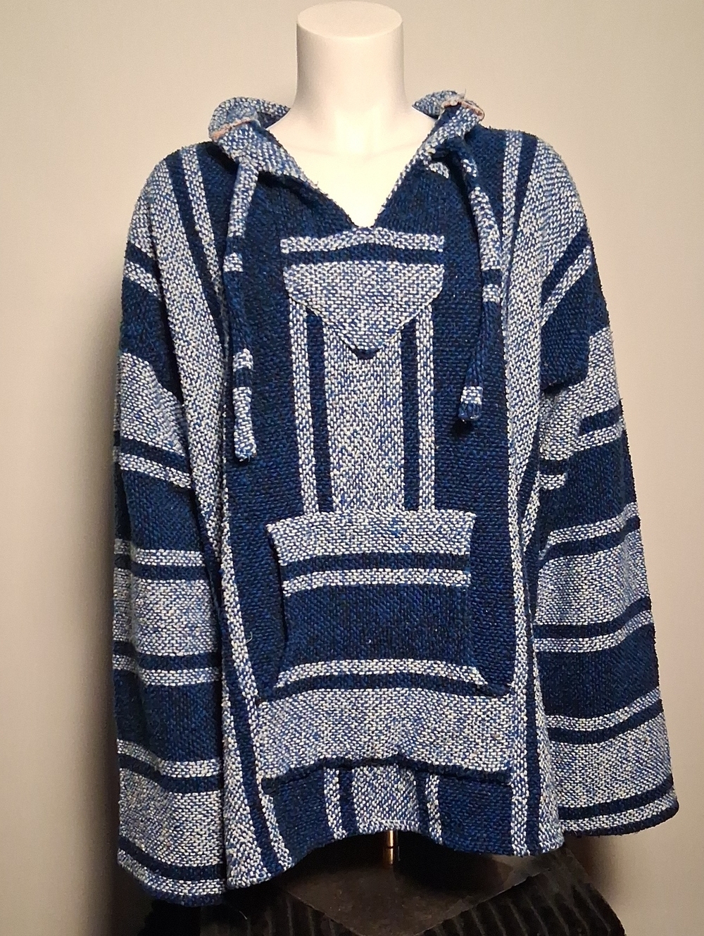 Blue & White Baja Hoodie Poncho